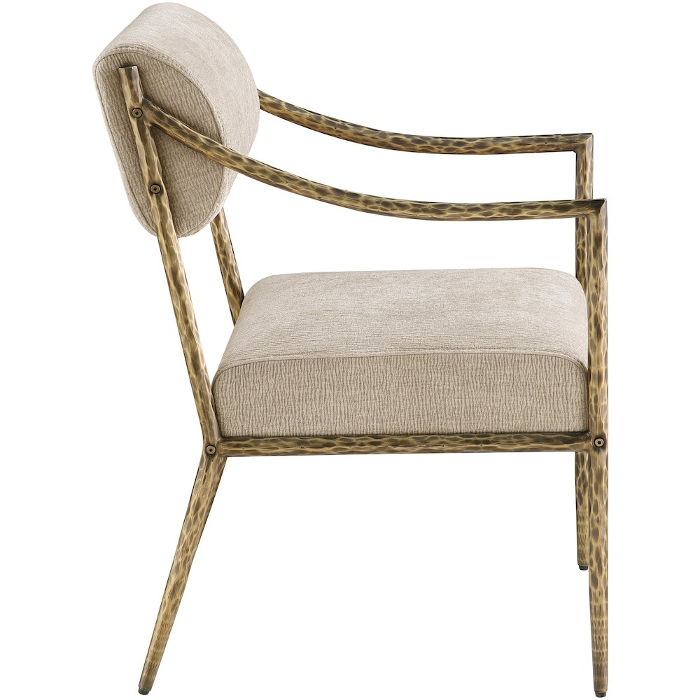 Bastille Beige Chenille Fabric Upholstered Dining Arm Chair, Set of 2