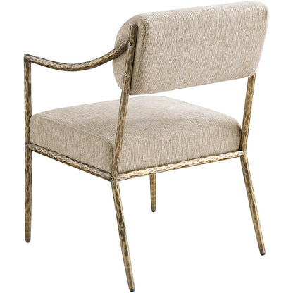 Bastille Beige Chenille Fabric Upholstered Dining Arm Chair, Set of 2