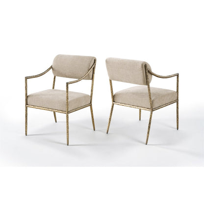 Bastille Beige Chenille Fabric Upholstered Dining Arm Chair, Set of 2
