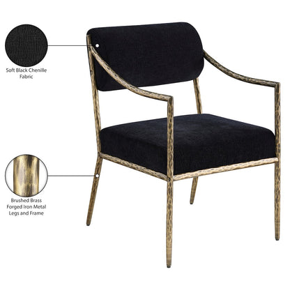 Bastille Black Chenille Fabric Upholstered Dining Arm Chair, Set of 2
