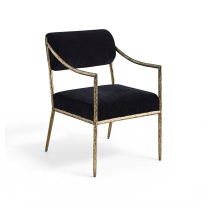 Bastille Black Chenille Fabric Upholstered Dining Arm Chair, Set of 2