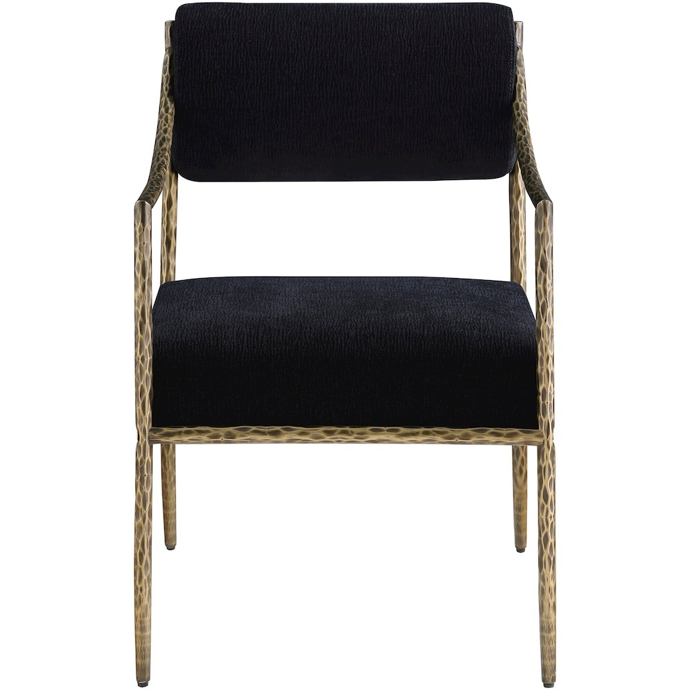 Bastille Black Chenille Fabric Upholstered Dining Arm Chair, Set of 2