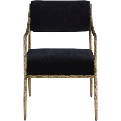 Bastille Black Chenille Fabric Upholstered Dining Arm Chair, Set of 2