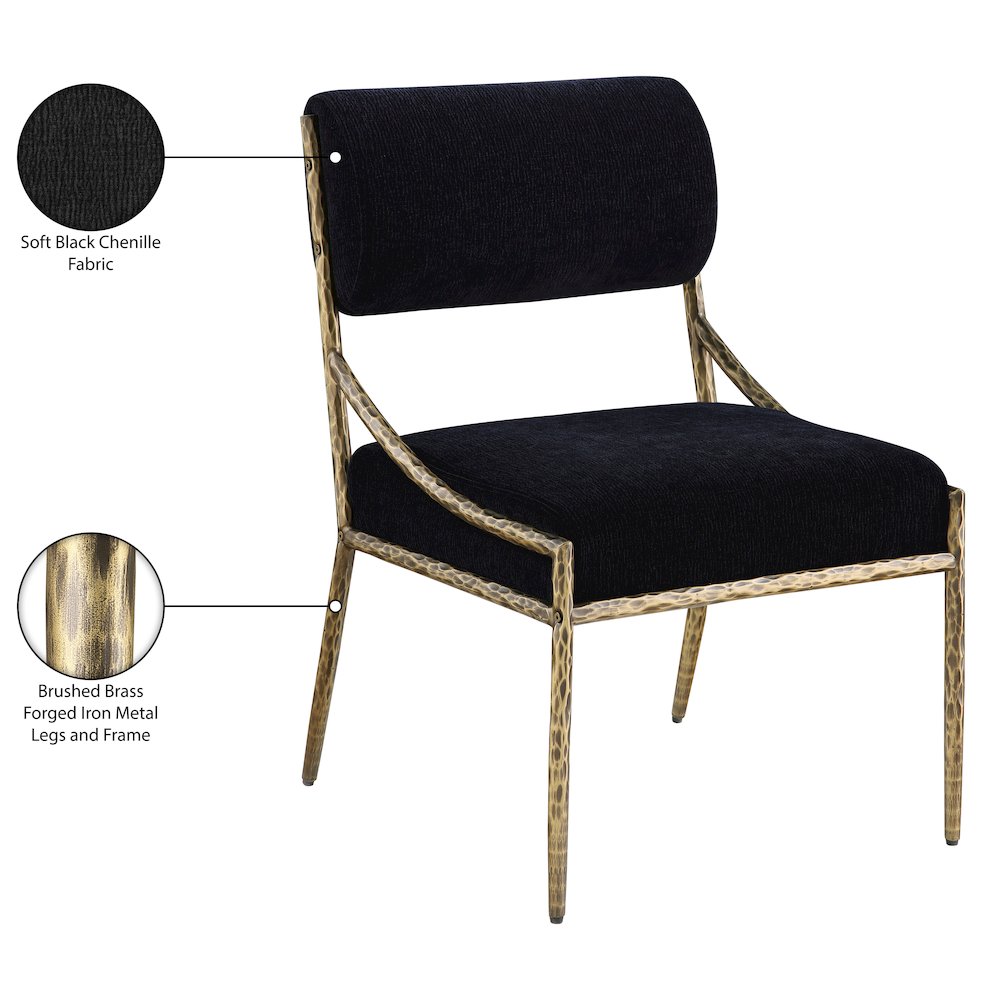 Bastille Black Chenille Fabric Upholstered Dining Side Chair, Set of 2