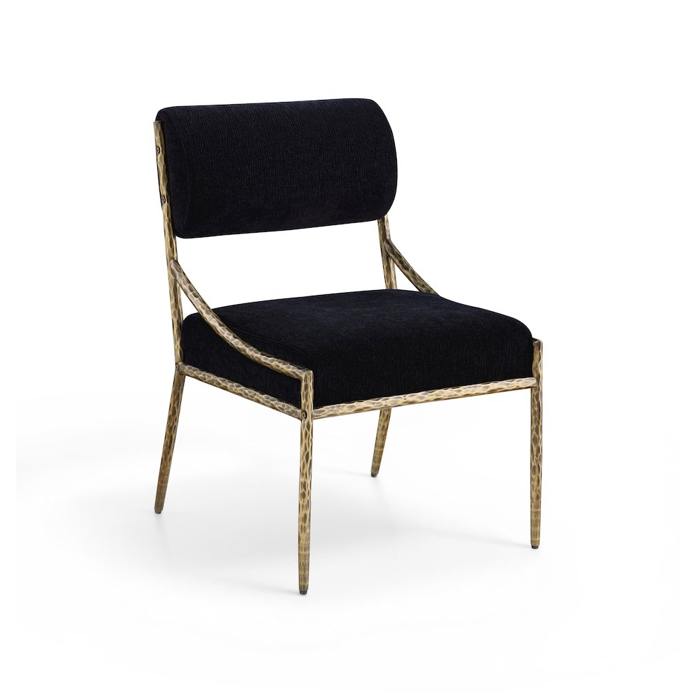 Bastille Black Chenille Fabric Upholstered Dining Side Chair, Set of 2