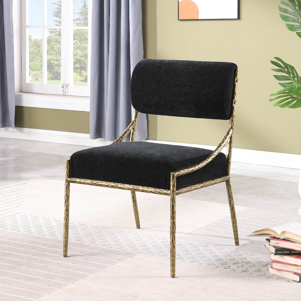 Bastille Black Chenille Fabric Upholstered Dining Side Chair, Set of 2