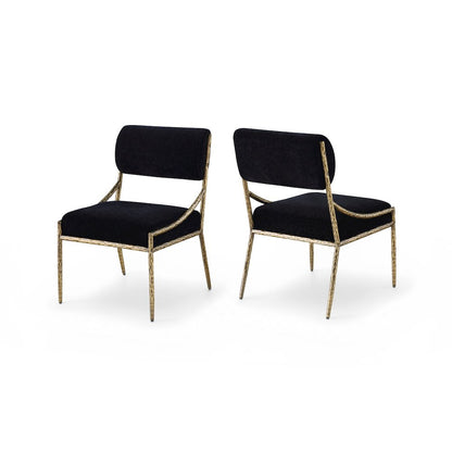 Bastille Black Chenille Fabric Upholstered Dining Side Chair, Set of 2
