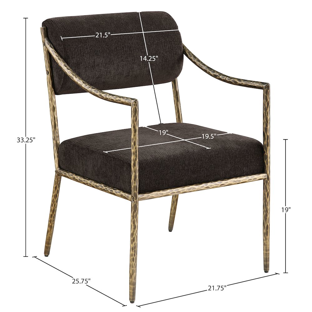Bastille Brown Chenille Fabric Upholstered Dining Arm Chair, Set of 2