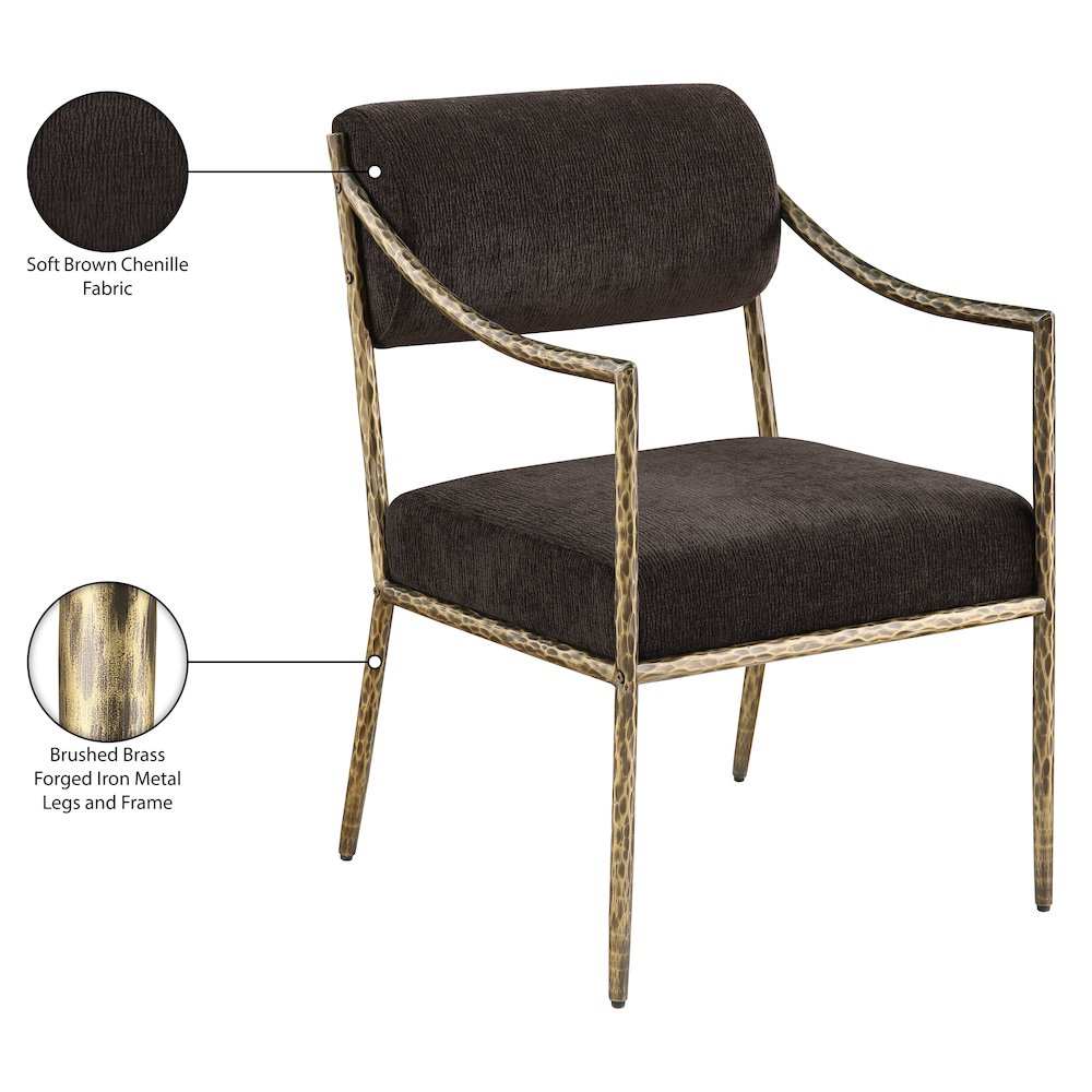Bastille Brown Chenille Fabric Upholstered Dining Arm Chair, Set of 2