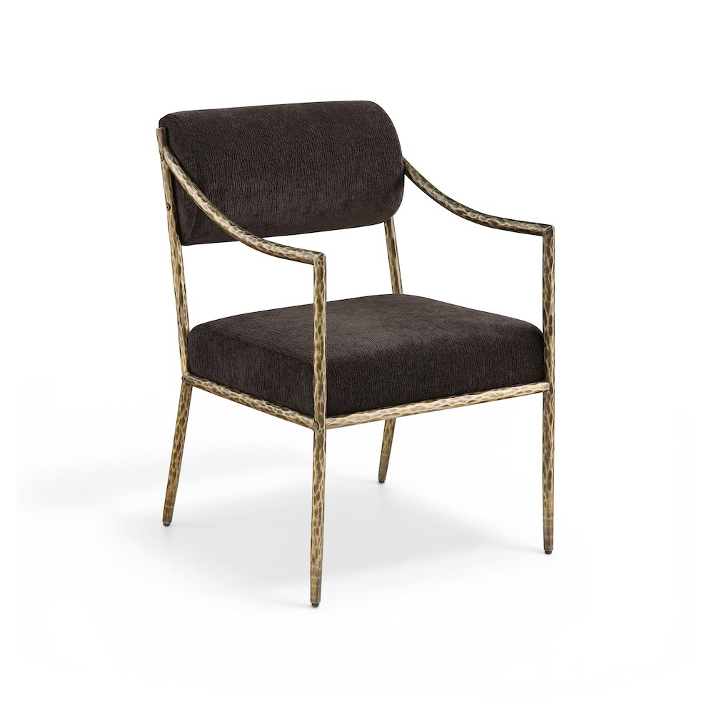 Bastille Brown Chenille Fabric Upholstered Dining Arm Chair, Set of 2