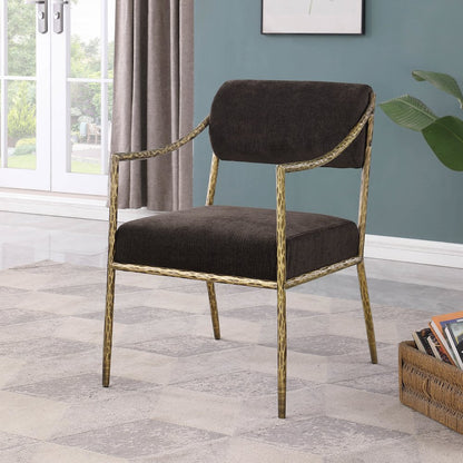 Bastille Brown Chenille Fabric Upholstered Dining Arm Chair, Set of 2