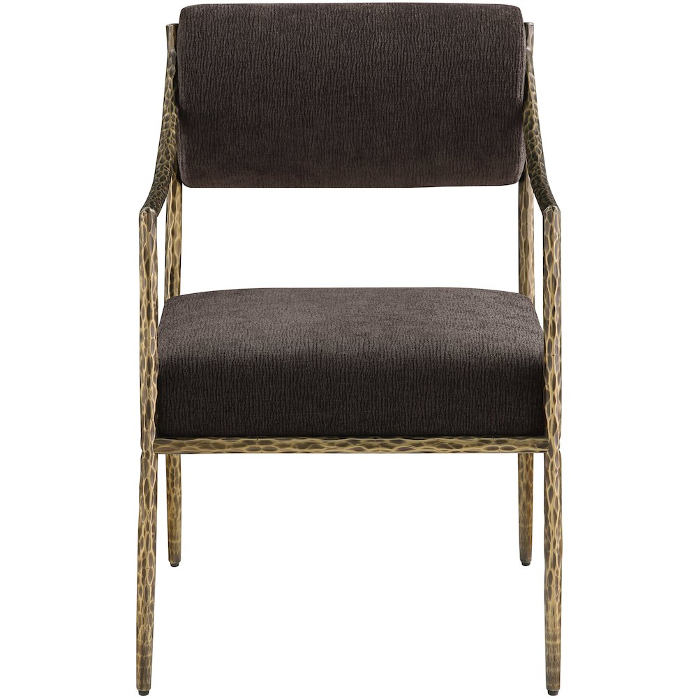 Bastille Brown Chenille Fabric Upholstered Dining Arm Chair, Set of 2