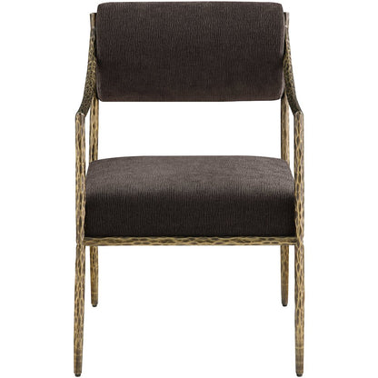 Bastille Brown Chenille Fabric Upholstered Dining Arm Chair, Set of 2