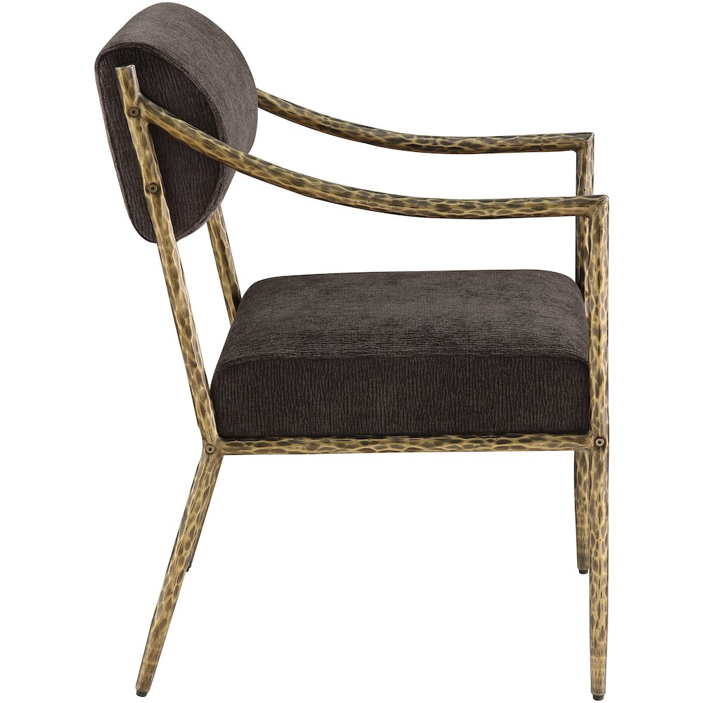 Bastille Brown Chenille Fabric Upholstered Dining Arm Chair, Set of 2