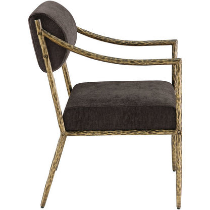 Bastille Brown Chenille Fabric Upholstered Dining Arm Chair, Set of 2