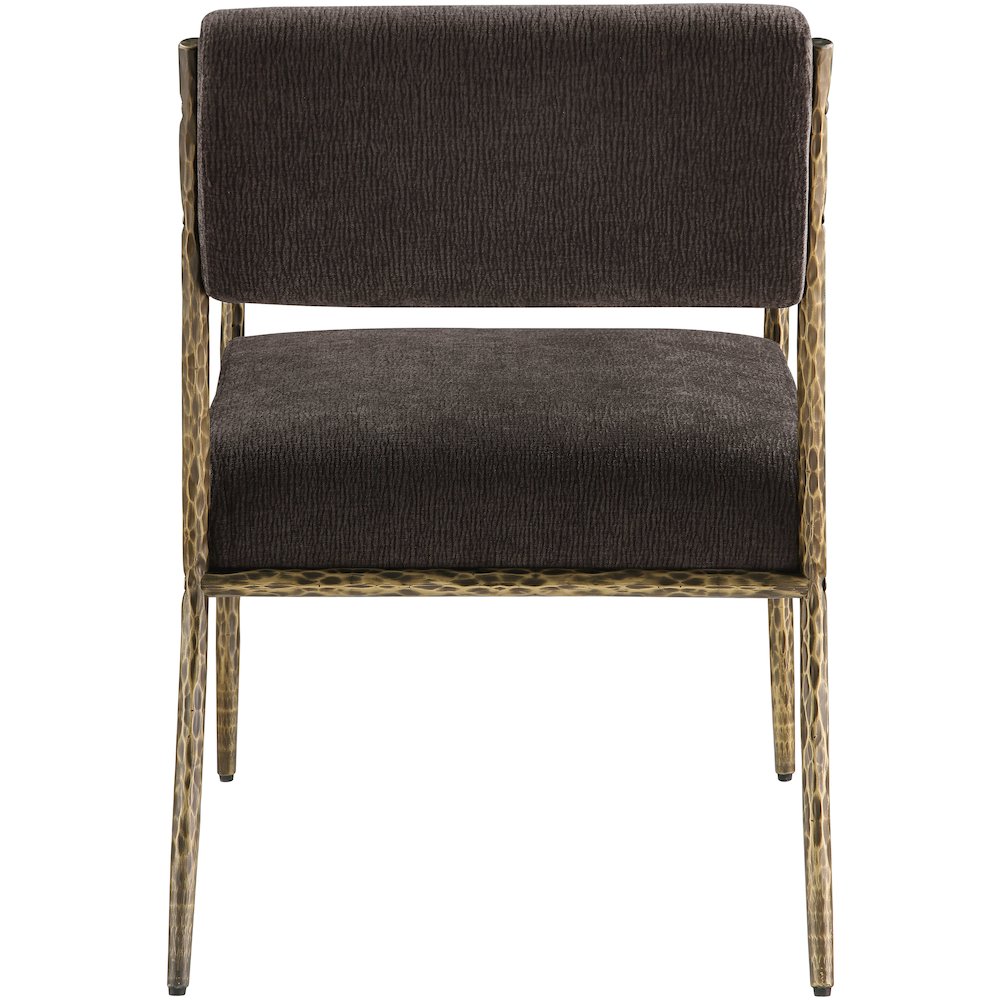 Bastille Brown Chenille Fabric Upholstered Dining Arm Chair, Set of 2