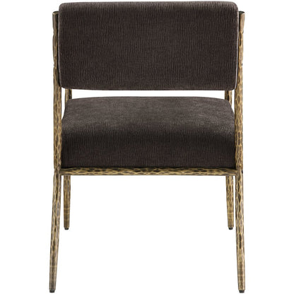 Bastille Brown Chenille Fabric Upholstered Dining Arm Chair, Set of 2