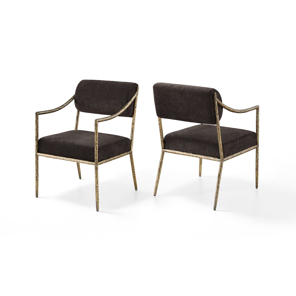 Bastille Brown Chenille Fabric Upholstered Dining Arm Chair, Set of 2