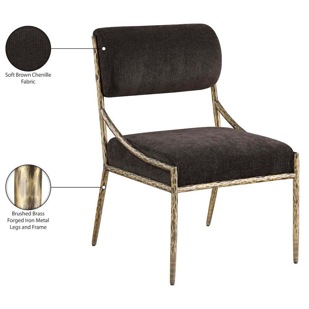 Bastille Brown Chenille Fabric Upholstered Dining Side Chair, Set of 2