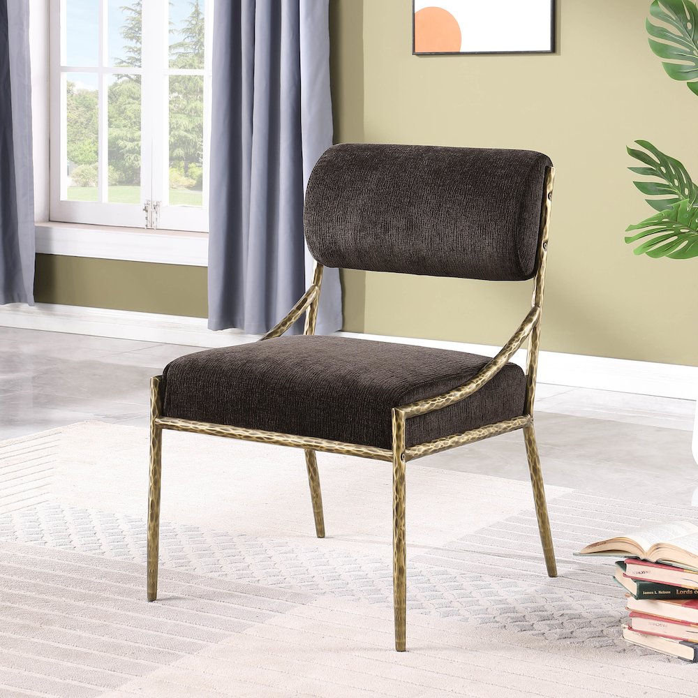 Bastille Brown Chenille Fabric Upholstered Dining Side Chair, Set of 2