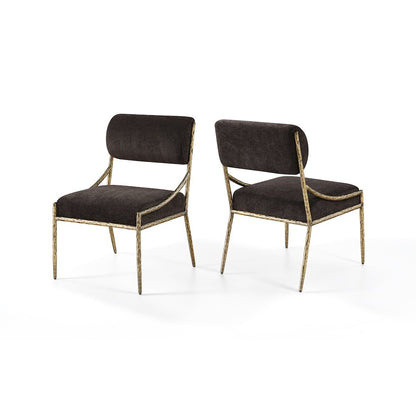 Bastille Brown Chenille Fabric Upholstered Dining Side Chair, Set of 2