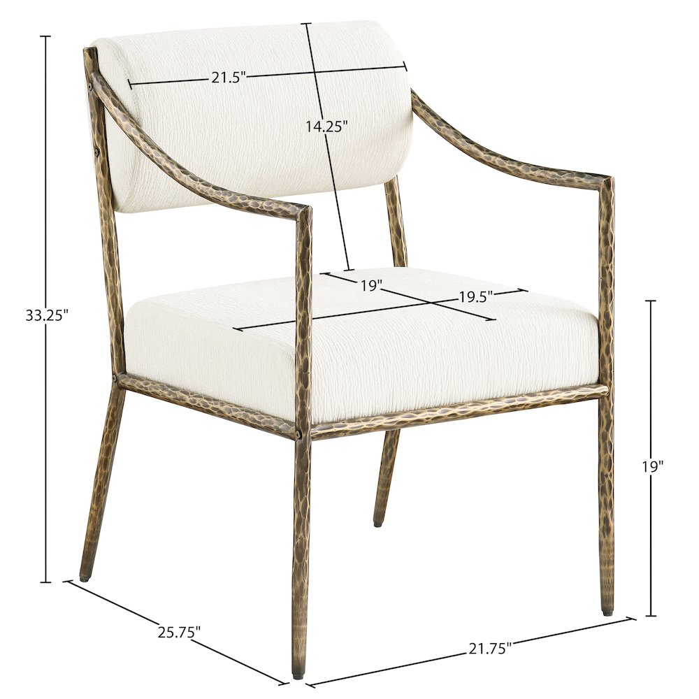 Bastille Cream Chenille Fabric Upholstered Dining Arm Chair, Set of 2