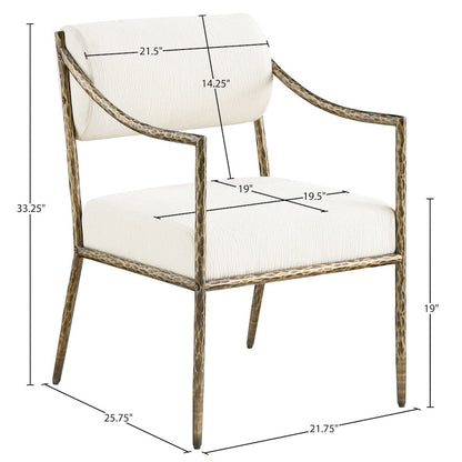 Bastille Cream Chenille Fabric Upholstered Dining Arm Chair, Set of 2