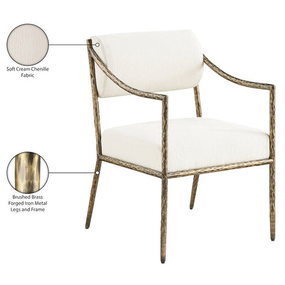 Bastille Cream Chenille Fabric Upholstered Dining Arm Chair, Set of 2