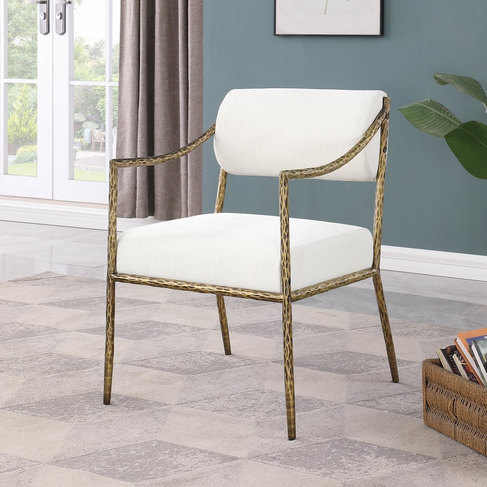 Bastille Cream Chenille Fabric Upholstered Dining Arm Chair, Set of 2
