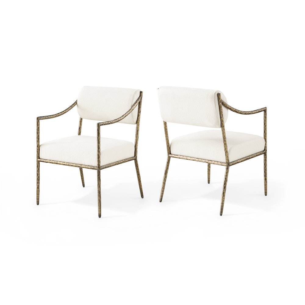 Bastille Cream Chenille Fabric Upholstered Dining Arm Chair, Set of 2