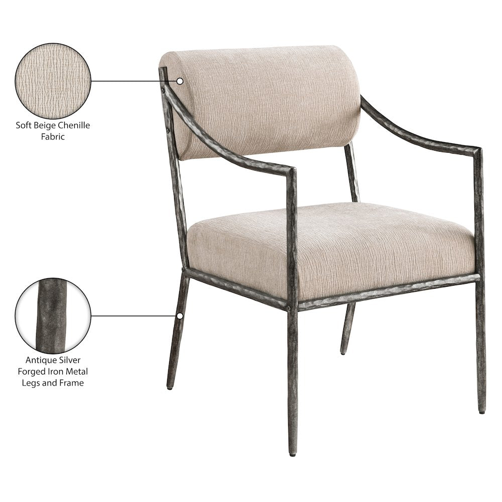 Bastille Beige Chenille Fabric Upholstered Dining Arm Chair, Set of 2