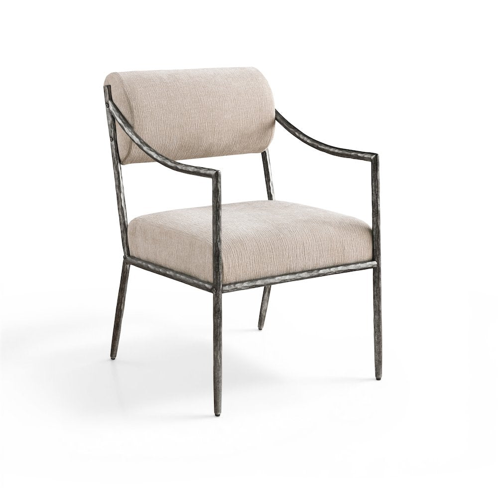 Bastille Beige Chenille Fabric Upholstered Dining Arm Chair, Set of 2