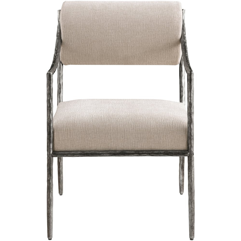 Bastille Beige Chenille Fabric Upholstered Dining Arm Chair, Set of 2