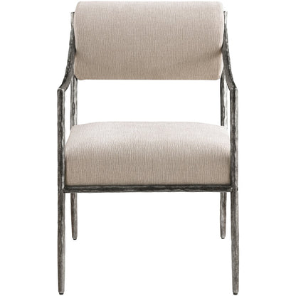 Bastille Beige Chenille Fabric Upholstered Dining Arm Chair, Set of 2