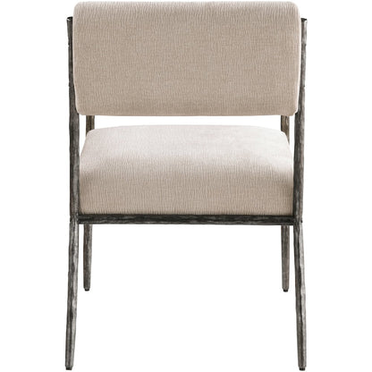 Bastille Beige Chenille Fabric Upholstered Dining Arm Chair, Set of 2