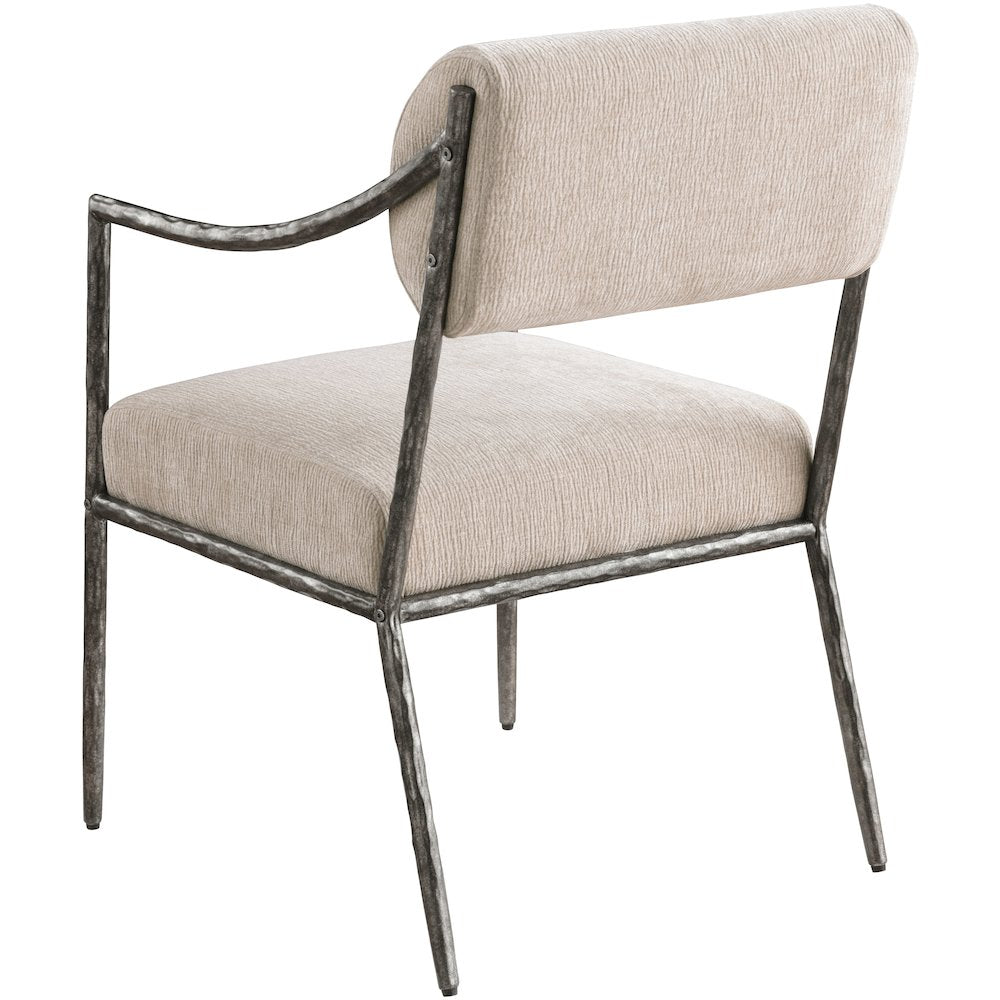 Bastille Beige Chenille Fabric Upholstered Dining Arm Chair, Set of 2