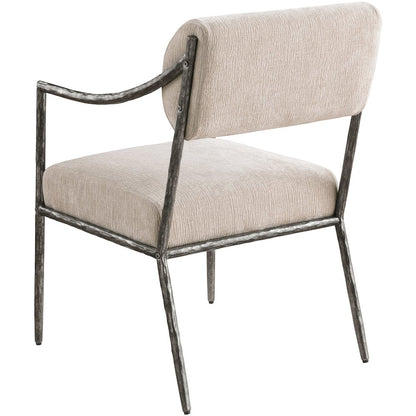 Bastille Beige Chenille Fabric Upholstered Dining Arm Chair, Set of 2
