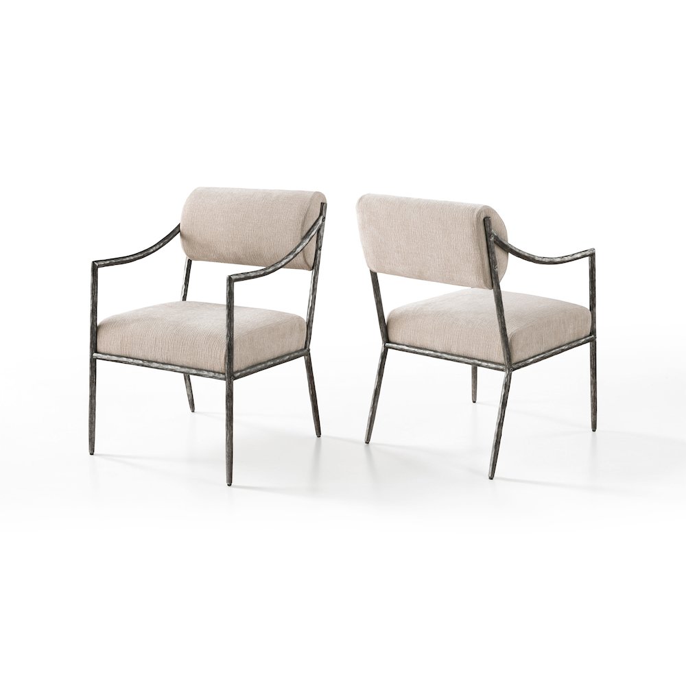 Bastille Beige Chenille Fabric Upholstered Dining Arm Chair, Set of 2
