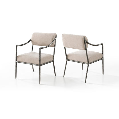 Bastille Beige Chenille Fabric Upholstered Dining Arm Chair, Set of 2