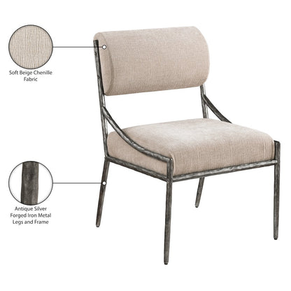 Bastille Beige Chenille Fabric Upholstered Dining Side Chair, Set of 2