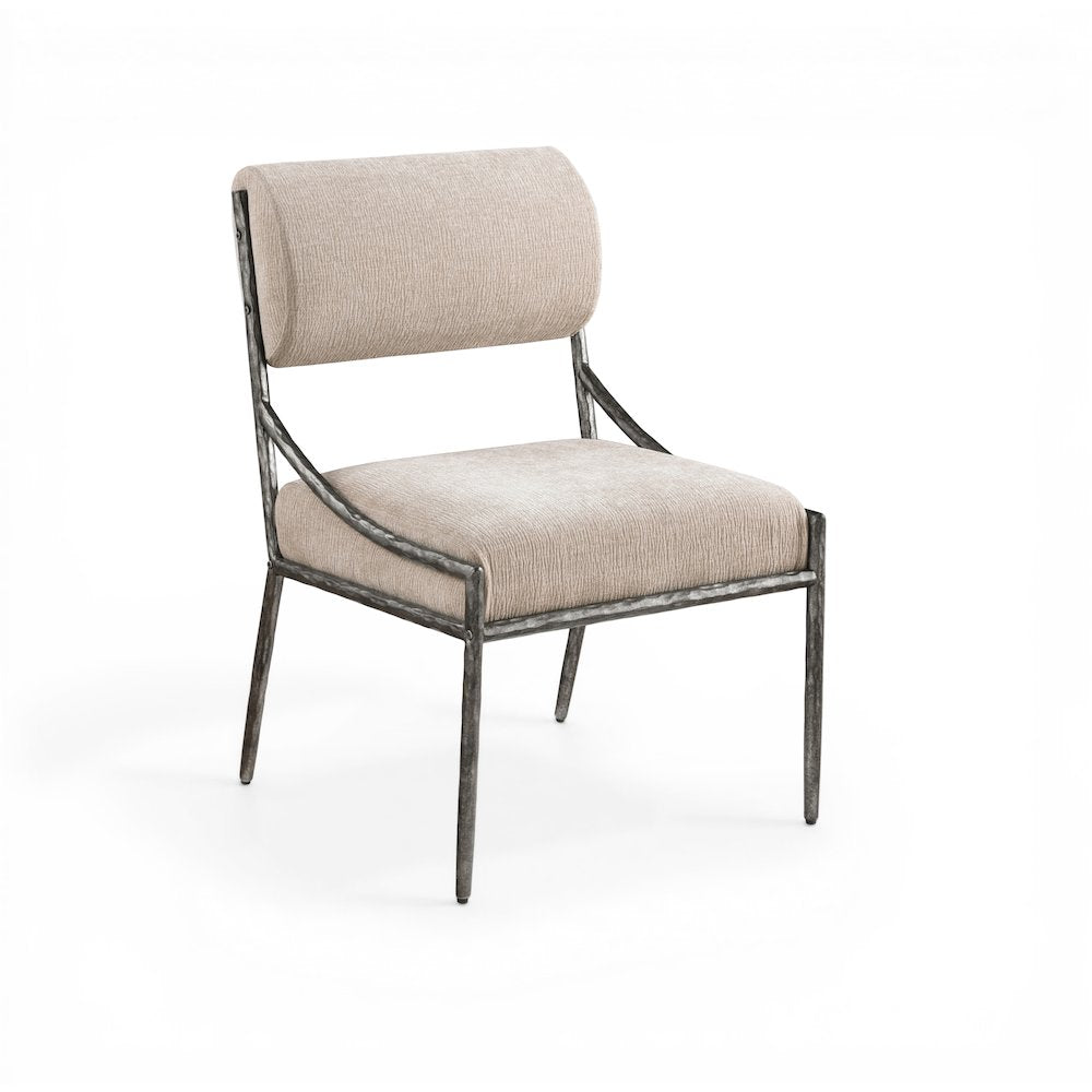 Bastille Beige Chenille Fabric Upholstered Dining Side Chair, Set of 2