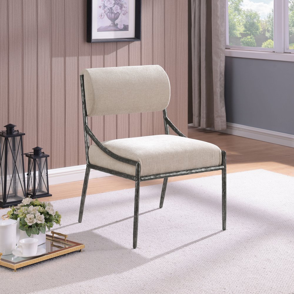 Bastille Beige Chenille Fabric Upholstered Dining Side Chair, Set of 2