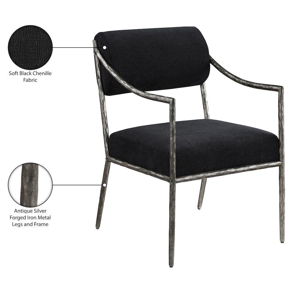 Bastille Black Chenille Fabric Upholstered Dining Arm Chair, Set of 2