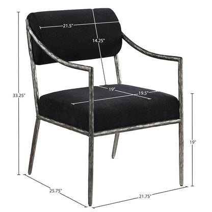 Bastille Black Chenille Fabric Upholstered Dining Arm Chair, Set of 2