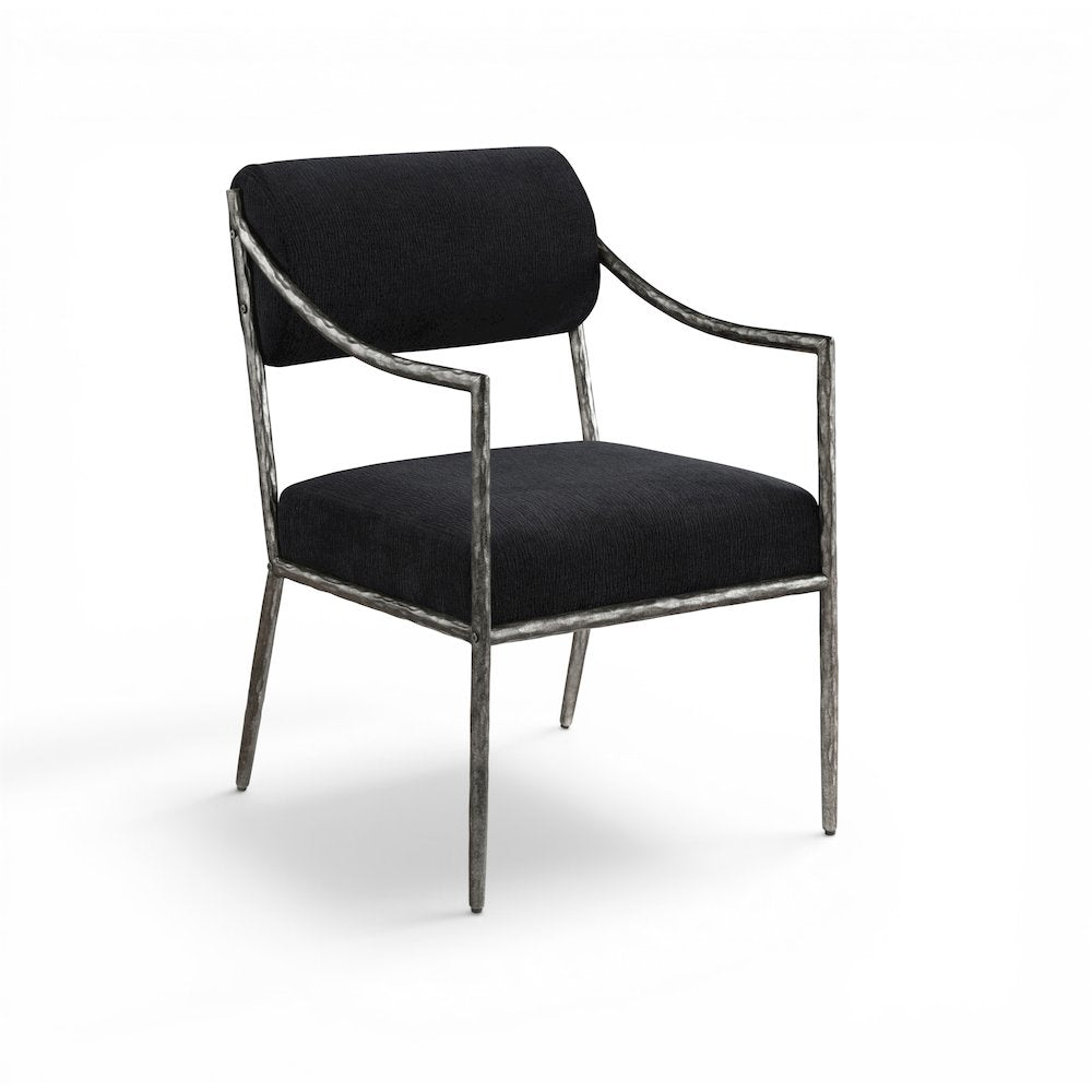 Bastille Black Chenille Fabric Upholstered Dining Arm Chair, Set of 2
