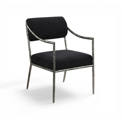 Bastille Black Chenille Fabric Upholstered Dining Arm Chair, Set of 2
