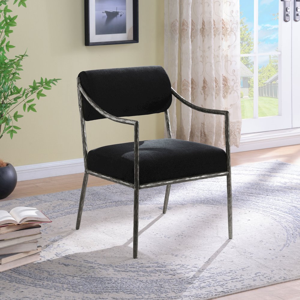 Bastille Black Chenille Fabric Upholstered Dining Arm Chair, Set of 2