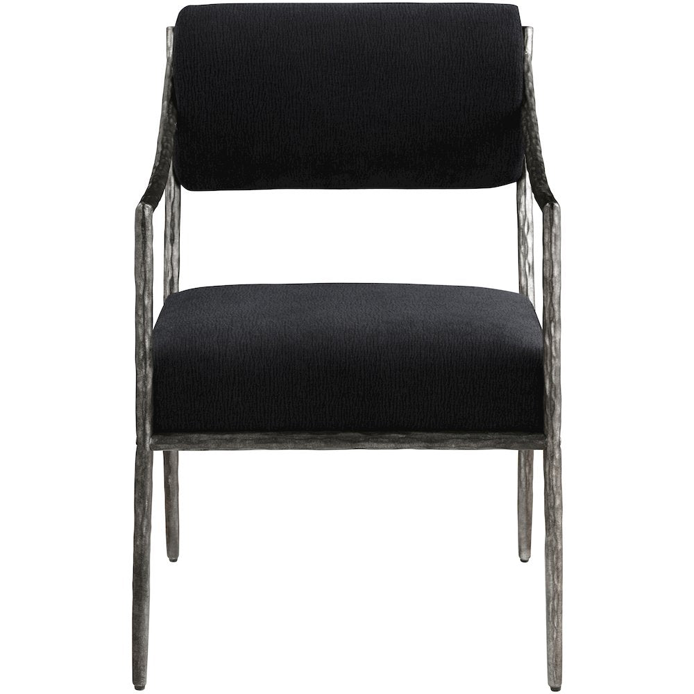 Bastille Black Chenille Fabric Upholstered Dining Arm Chair, Set of 2