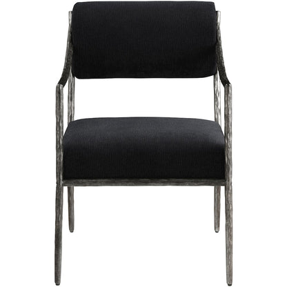 Bastille Black Chenille Fabric Upholstered Dining Arm Chair, Set of 2