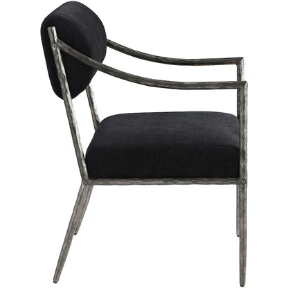 Bastille Black Chenille Fabric Upholstered Dining Arm Chair, Set of 2
